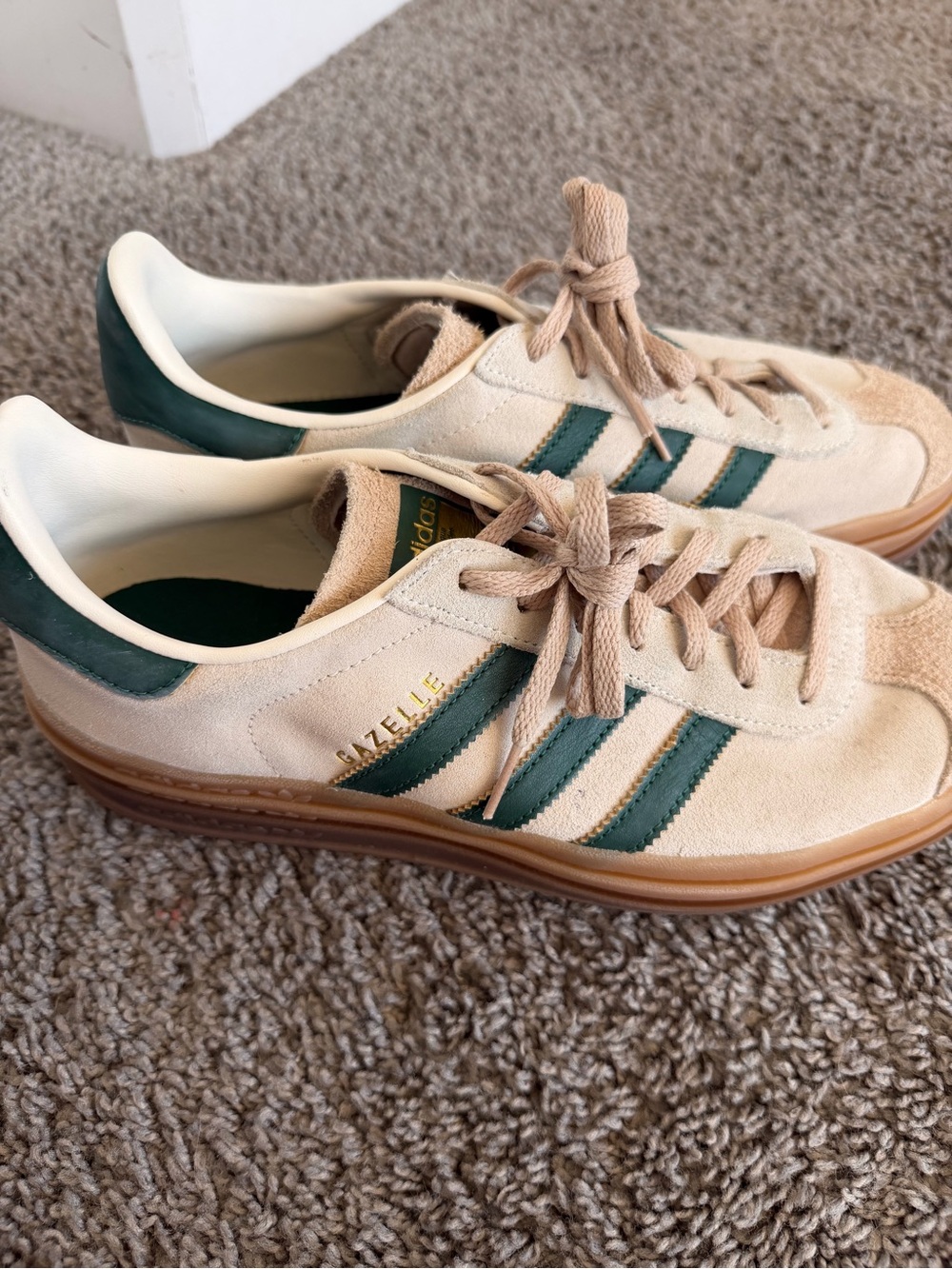 adidas Beige Suede Sneakers with Dark Green Stripes